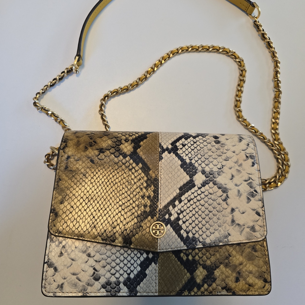 Snakeskin Pattern Crossbody Bag with Gold Chain
